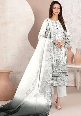 White Embroidered Georgette Pakastani Salwar Kameez With Dupatta