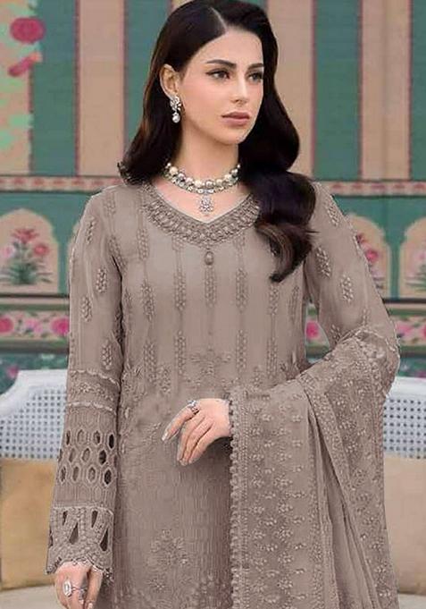 Intricate Embroidered Pista Green Georgette Palazzo with Matching Blouse & Dupatta - Buy main image 1