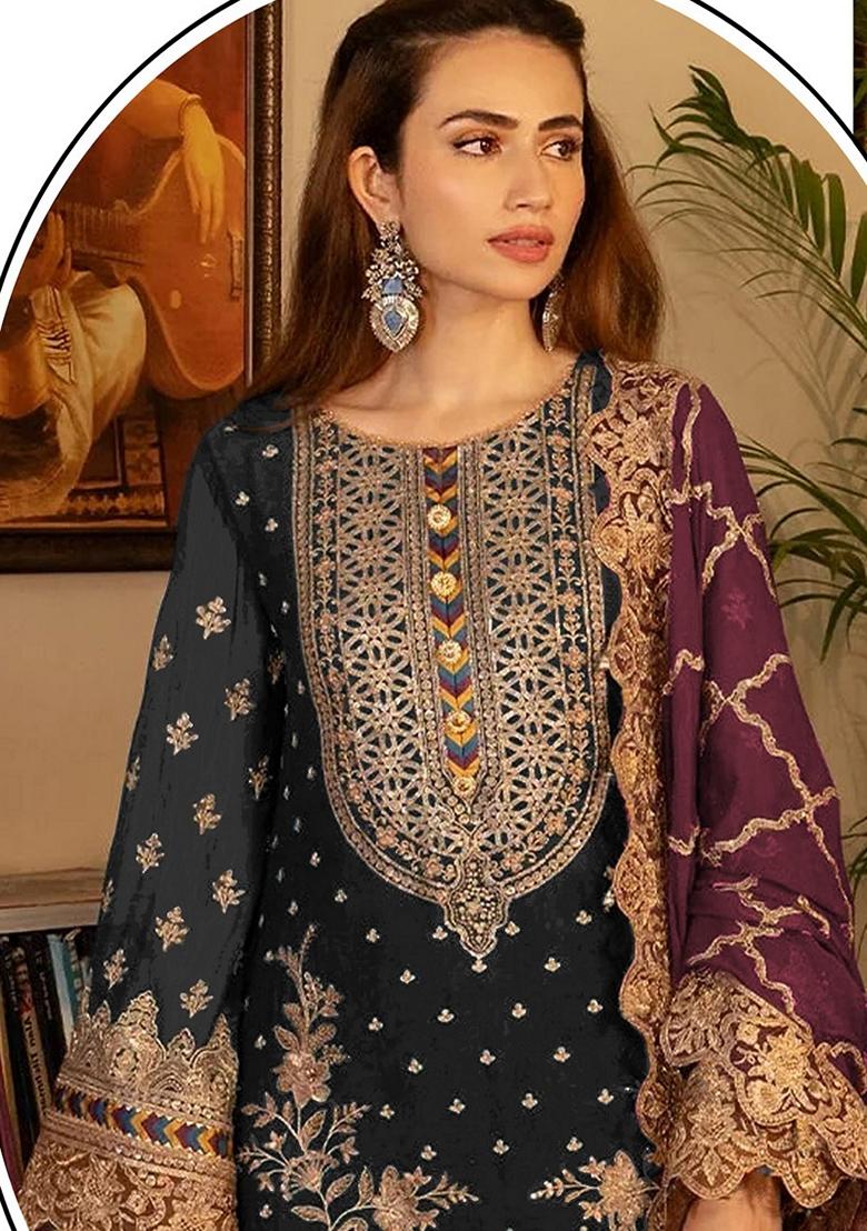 Black Embroidered Georgette Pakastani Salwar Kameez With Dupatta