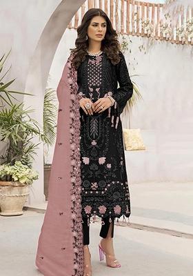 Black Embroidered Georgette Pakastani Salwar Kameez With Dupatta