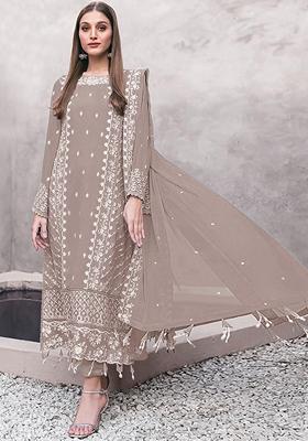 Beige Embroidered Georgette Pakastani Salwar Kameez With Dupatta