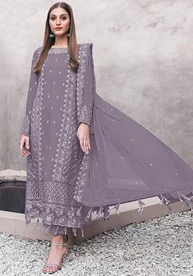 Dusty Mauve Embroidered Georgette Pakastani Salwar Kameez With Dupatta