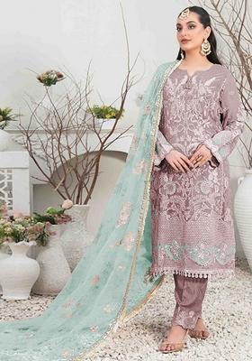Dusty Rose Pink Embroidered Organza Silk Pakastani Salwar Kameez With Dupatta