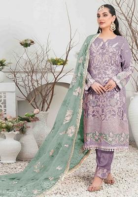Light Purple Embroidered Organza Silk Pakastani Salwar Kameez With Dupatta