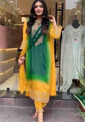 Green Printed Chinon Salwar Kameez With Dupatta