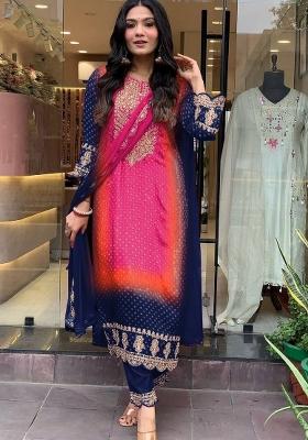 Blue Printed Chinon Salwar Kameez With Dupatta