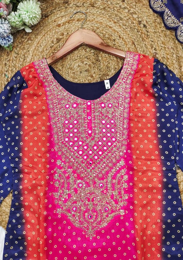 Blue Printed Chinon Salwar Kameez With Dupatta