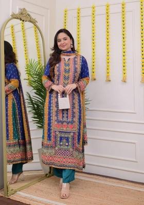 Multi Sequin Work Muslin Salwar Kameez With Dupatta