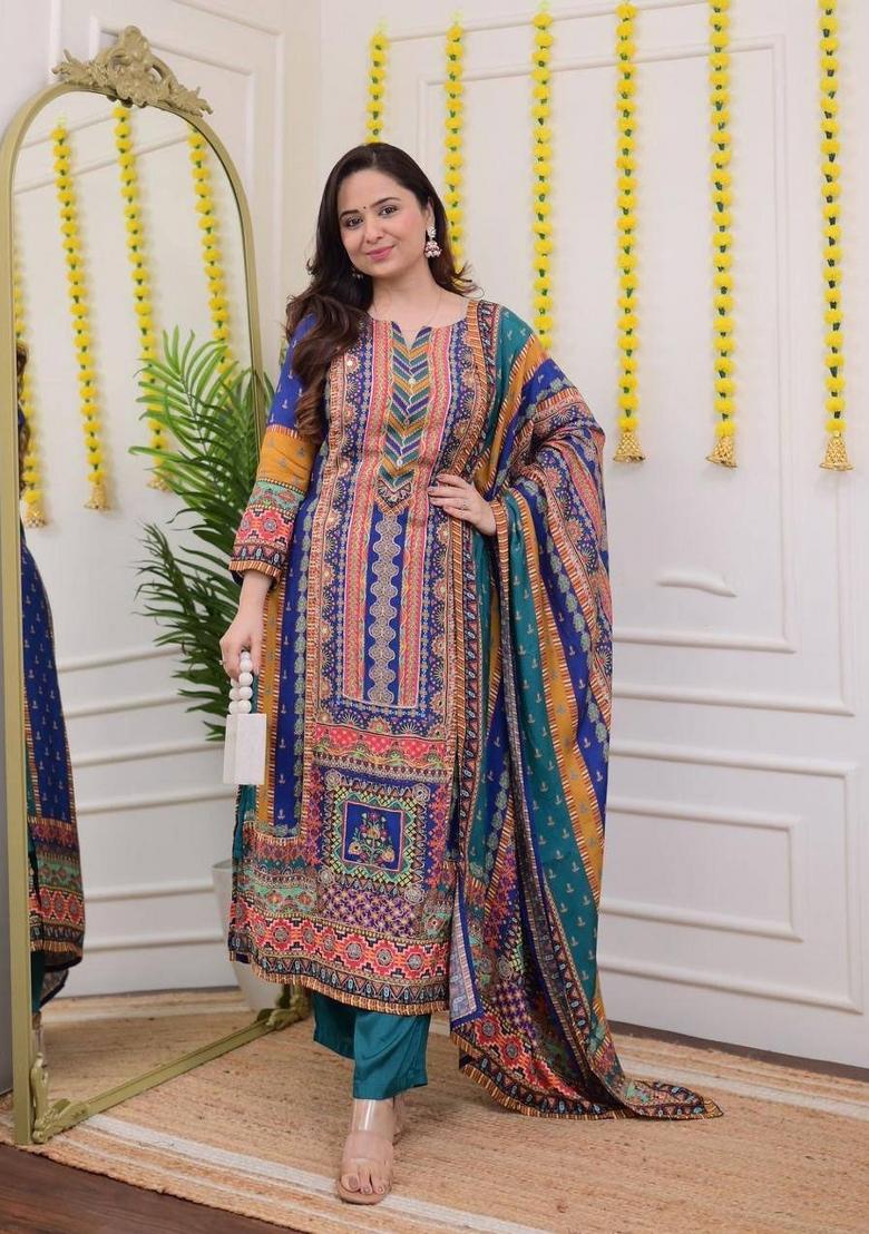 Multi Sequin Work Muslin Salwar Kameez With Dupatta