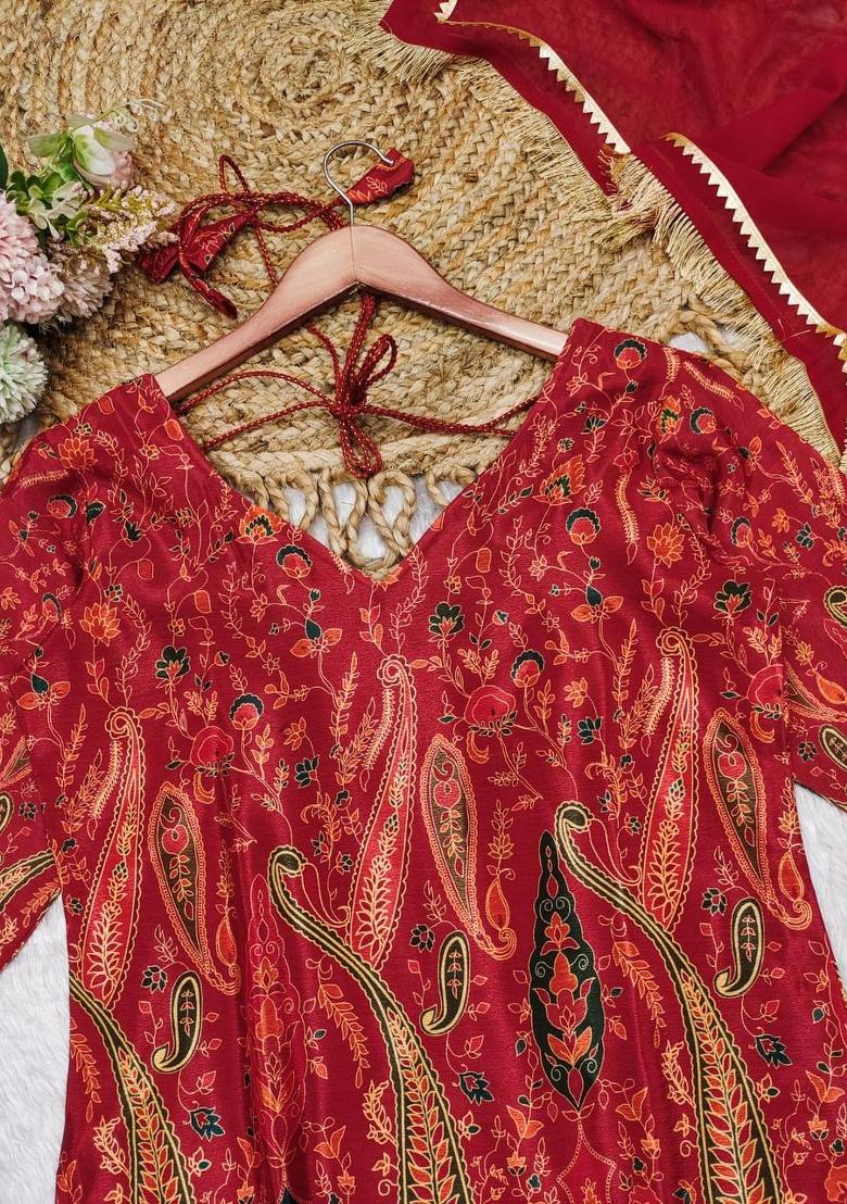 Maroon Printed Crepe Salwar Kameez With Dupatta