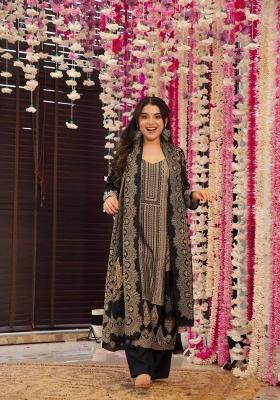 Black Printed Muslin Salwar Kameez With Dupatta