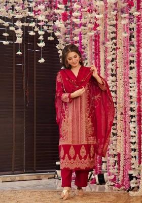 Maroon Printed Muslin Salwar Kameez With Dupatta