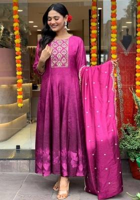Purple Embroidered Chinon Salwar Kameez With Dupatta