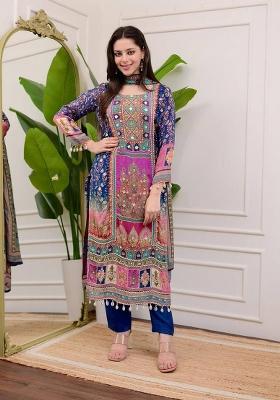 Blue Stone Work Chinon Salwar Kameez With Dupatta