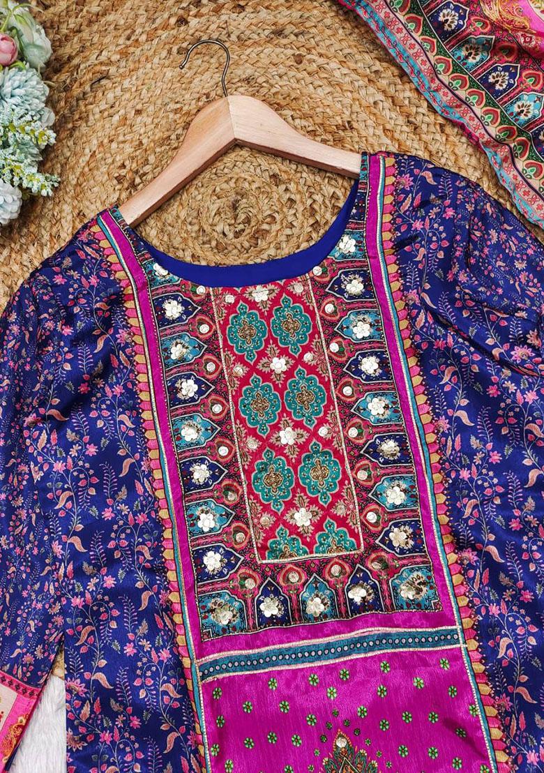 Blue Stone Work Chinon Salwar Kameez With Dupatta