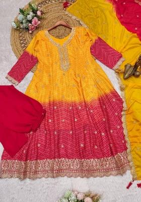 Yellow Embroidered Silk Salwar Kameez With Dupatta