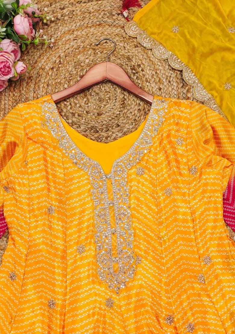Yellow Embroidered Silk Salwar Kameez With Dupatta