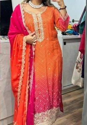 Orange Bandhani Print Chinon Salwar Kameez With Dupatta