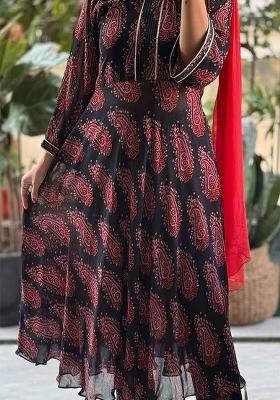 Navy Blue Embroidered Georgette Salwar Kameez With Dupatta