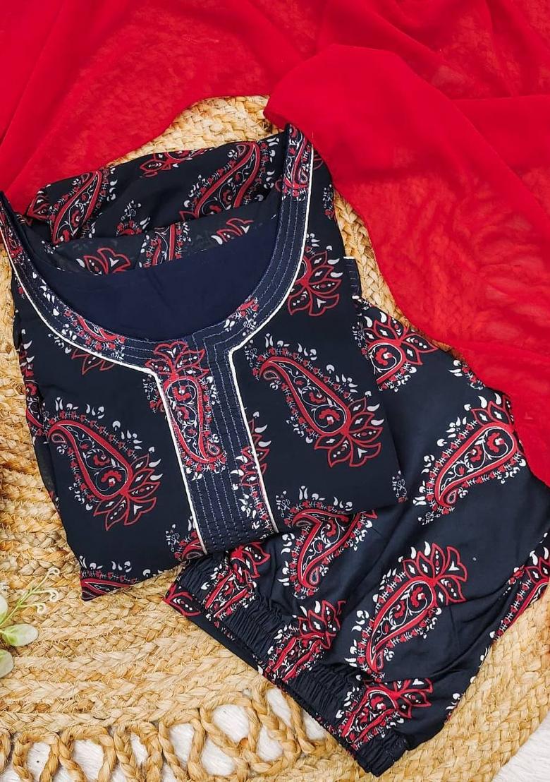 Navy Blue Embroidered Georgette Salwar Kameez With Dupatta