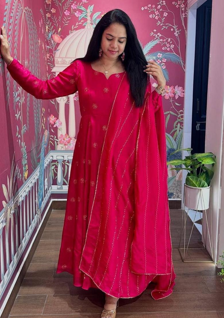 Pink Embroidered Chinon Salwar Kameez With Dupatta