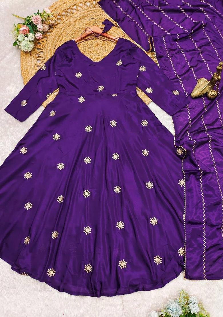 Royal Blue Embroidered Chinon Salwar Kameez With Dupatta