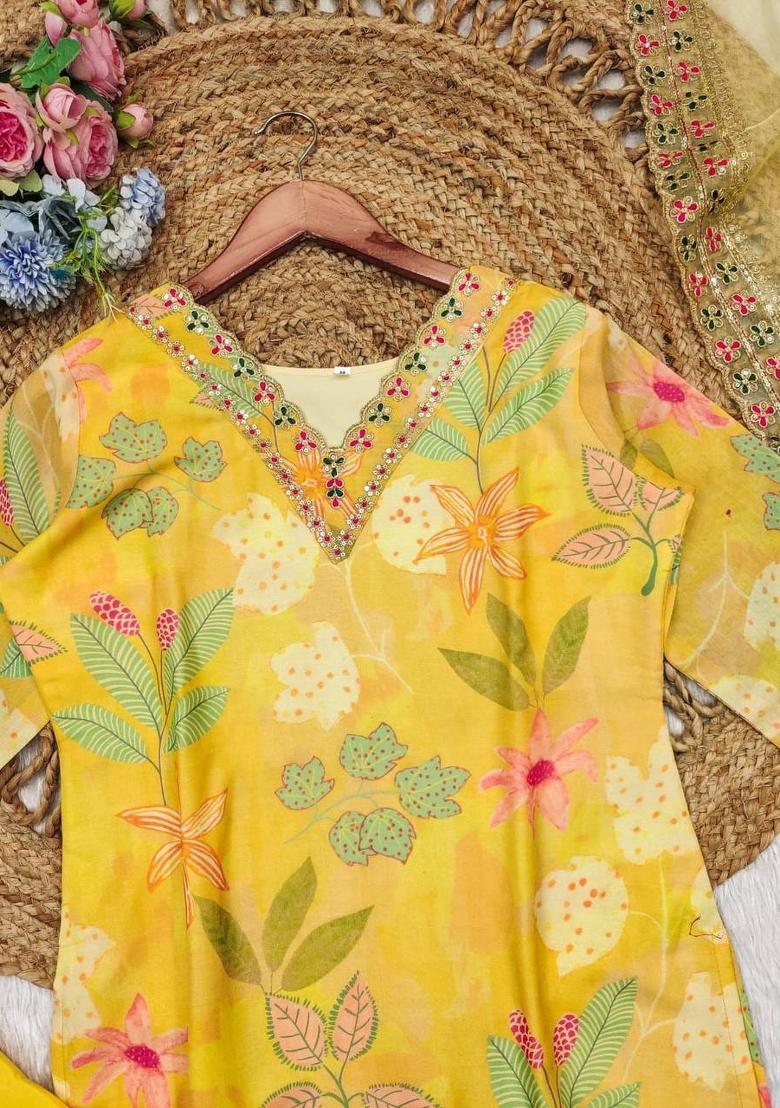 Yellow Digital Print Silk Salwar Kameez With Dupatta