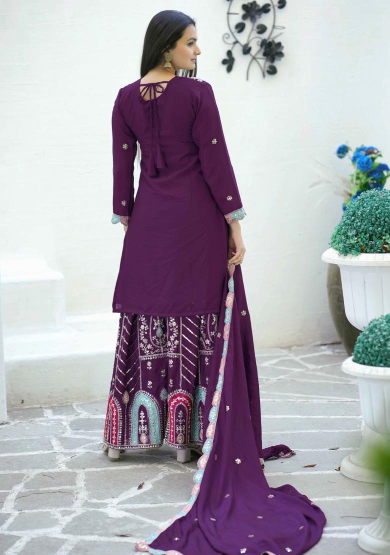 Navy Blue Embroidered Velvet Salwar Kameez With Dupatta