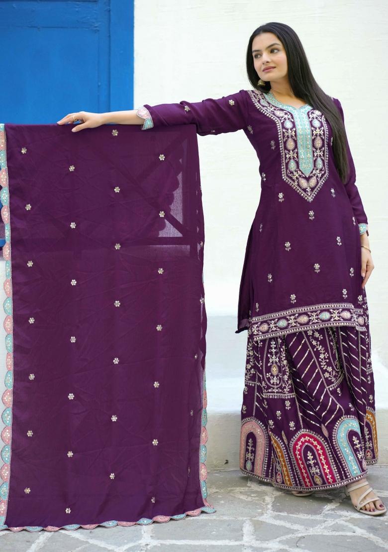 Navy Blue Embroidered Velvet Salwar Kameez With Dupatta