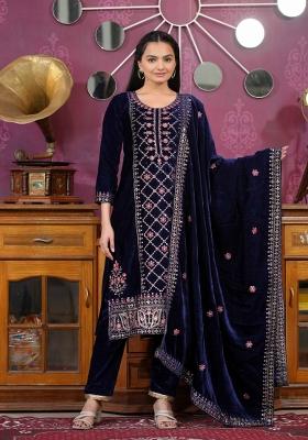 Purple Embroidered Georgette Salwar Kameez With Dupatta