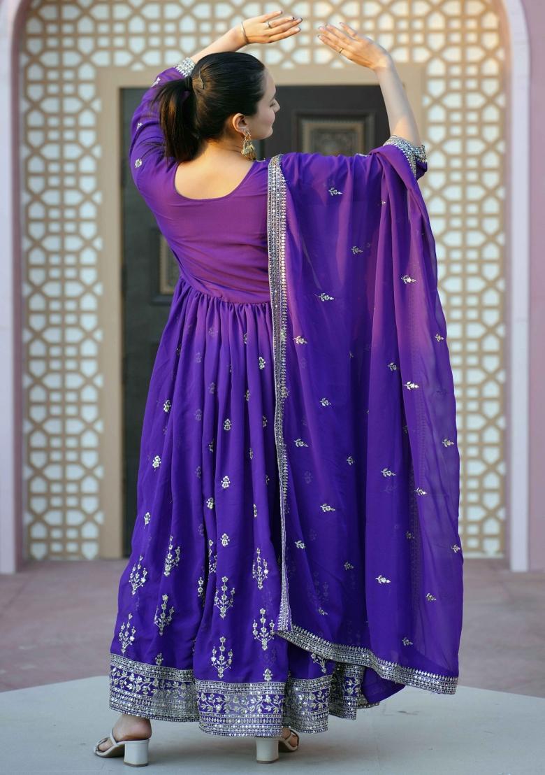 Lavender Embroidered Chinon Salwar Kameez With Dupatta