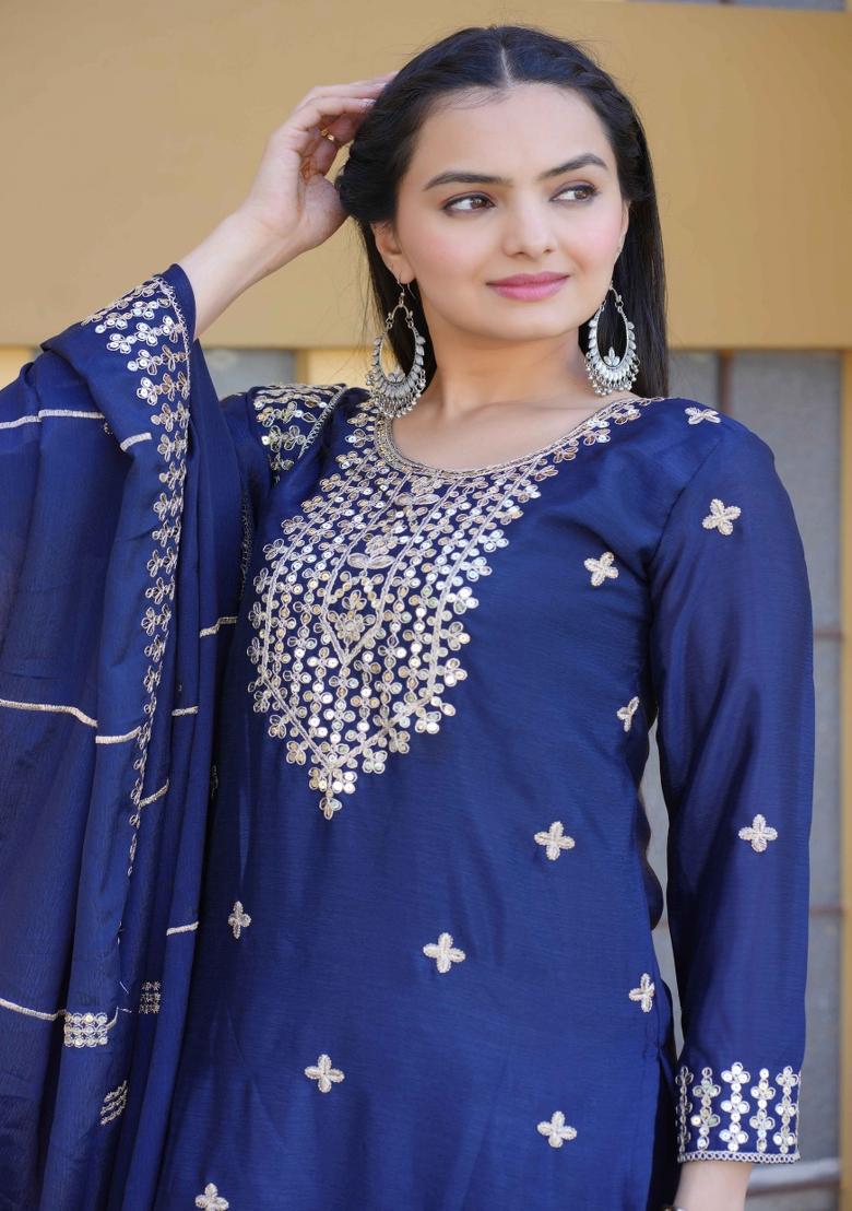 Purple Embroidered Chinon Salwar Kameez With Dupatta