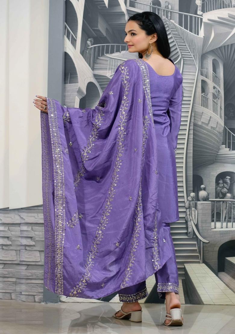 Pink Sequin Work Chinon Salwar Kameez With Dupatta