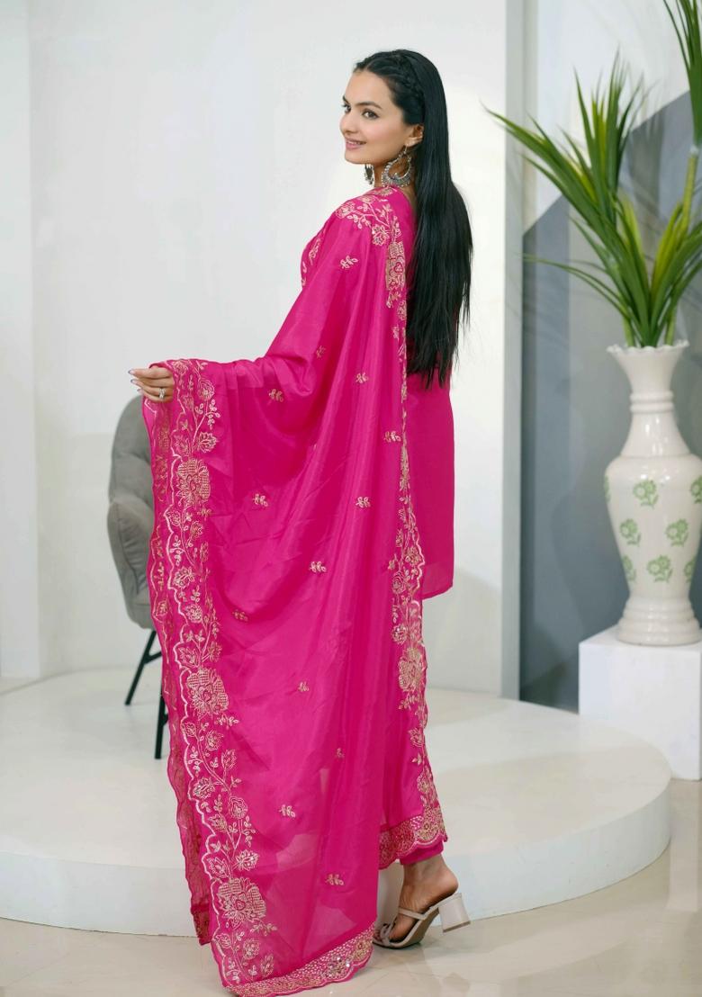 Blue Sequin Work Chinon Salwar Kameez With Dupatta