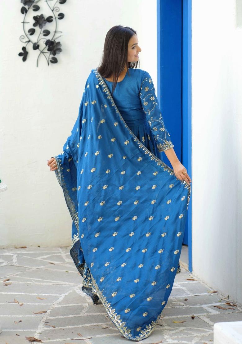 Black Embroidered Chinon Salwar Kameez With Dupatta