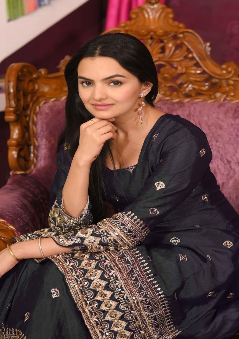 Pink Embroidered Chinon Salwar Kameez With Dupatta