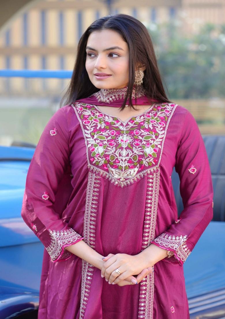 Green Sequin Work Rayon Salwar Kameez With Dupatta