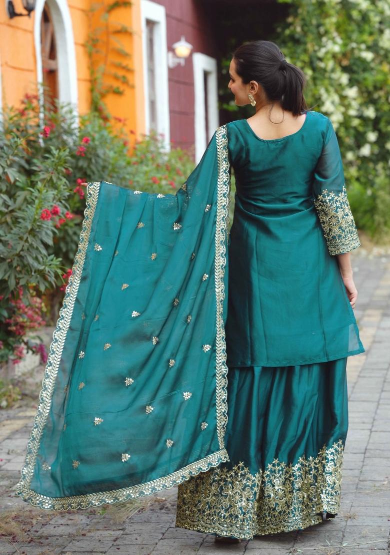 Red Sequin Work Rayon Salwar Kameez With Dupatta