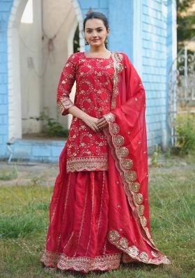 Pink Sequin Work Vichitra Salwar Kameez With Dupatta