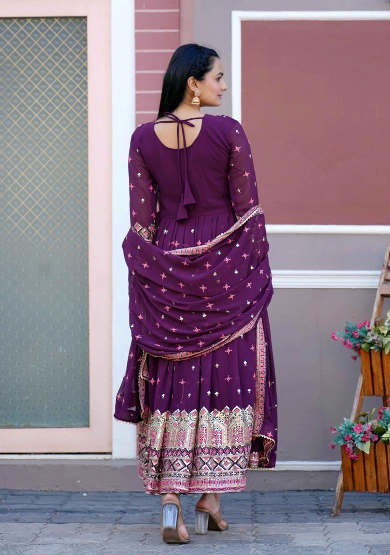 Black Embroidered Chinon Salwar Kameez With Dupatta