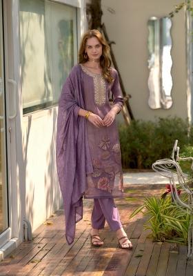 Purple Floral Print Tissue Salwar Kameez With Dupatta