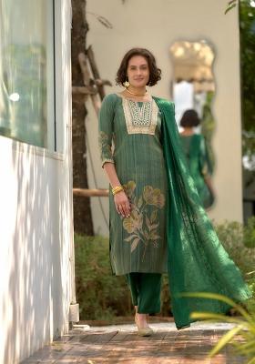 Green Floral Print Tissue Salwar Kameez With Dupatta