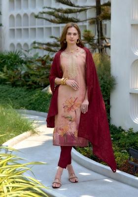 Peach Floral Print Tissue Salwar Kameez With Dupatta