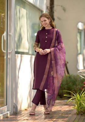 Wine Embroidered Rayon Salwar Kameez With Dupatta