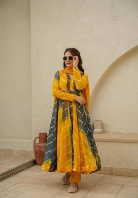 Yellow Digital Print Organza Salwar Kameez With Dupatta