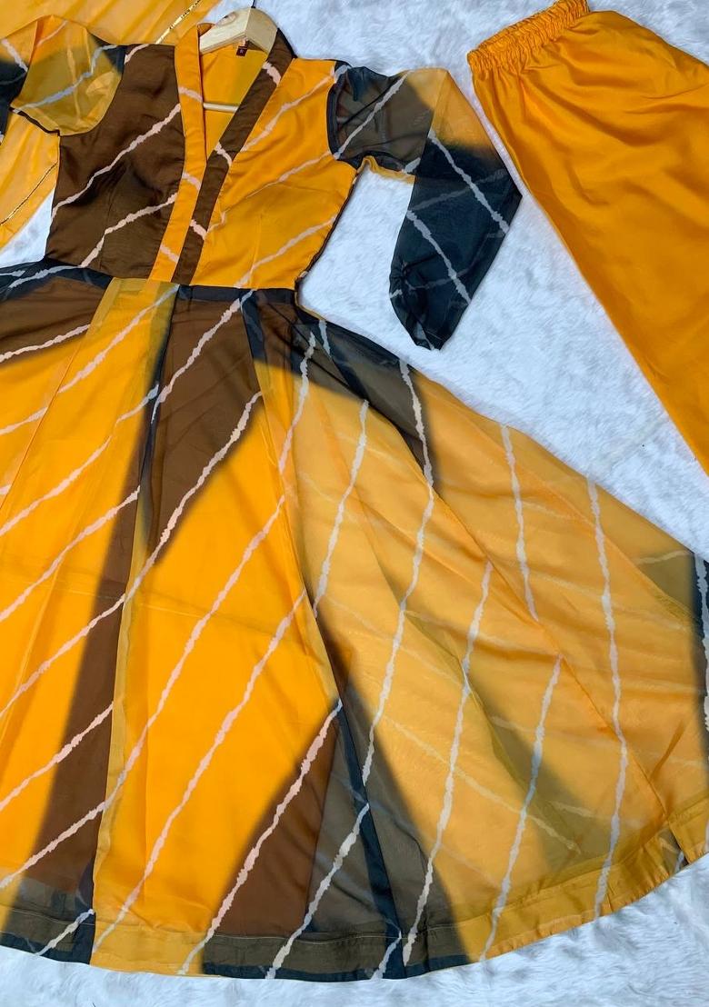 Yellow Digital Print Organza Salwar Kameez With Dupatta