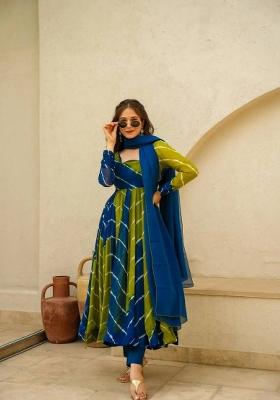 Blue Digital Print Organza Salwar Kameez With Dupatta