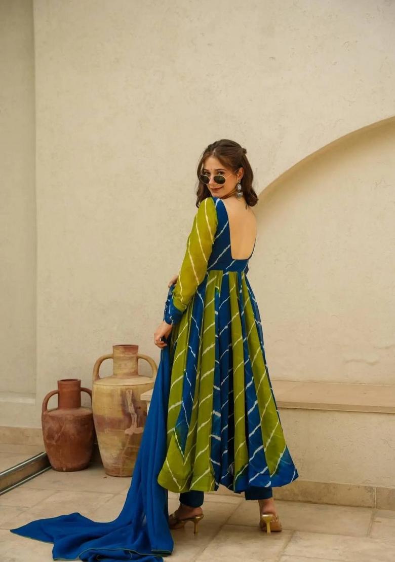 Blue Digital Print Organza Salwar Kameez With Dupatta