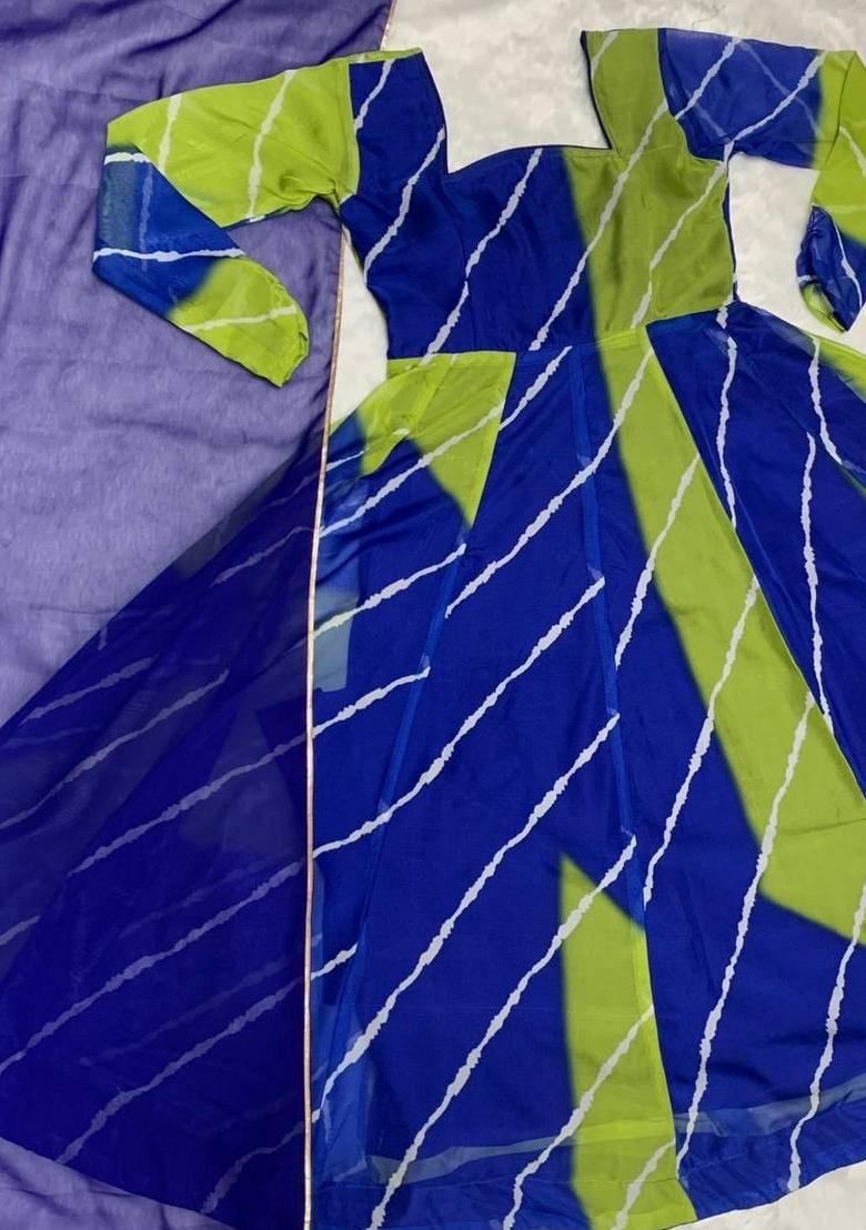 Blue Digital Print Organza Salwar Kameez With Dupatta