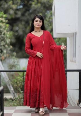 Maroon Embroidered Georgette Salwar Kameez With Dupatta